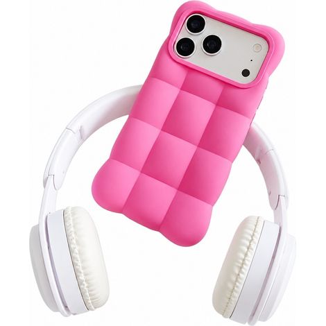 Coque pour iPhone 18 Pro Max, silicone liquide, motif nuages, grille carrée, antichoc, blanche et rose (iPhone 16 Pro). (1/5)