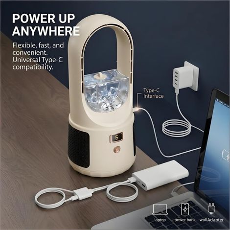 Climatiseur Mobile Bureau - Silencieux Compact Sécurisé - Humidification 6 vitesses tactile USB - Chambre étudiant - Latte (1/2)