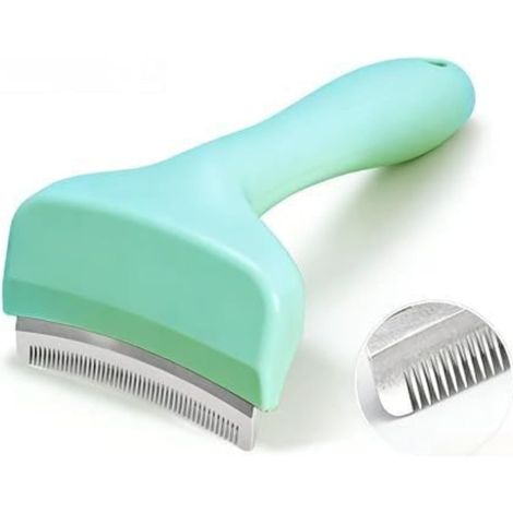 Peigne à effiler 2 en 1 pour poils de chat – Petit outil d'angle incurvé vert pour chats à poils courts/longs, élimination des poils sans danger pour la peau et toilettage des animaux de compagnie