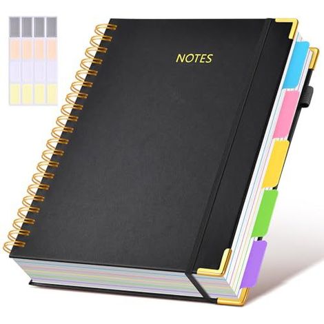 Spiralgebundenes Notizbuch mit Hardcover und abnehmbaren Etiketten, 300-seitiges, ledergebundenes Notizbuch mit fünf Fächern, liniert, 20x25 cm B5-Format, in verschiedenen Farben erhältlich. (1/5)