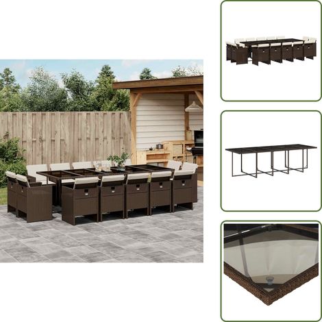 Rattanmöbel - vidaXL 15-tlg. Garten-Essgruppe mit Kissen Braun Poly Rattan - Gartenmöbel (1/5)