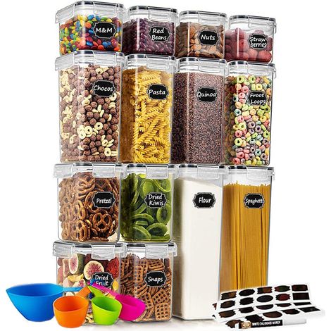 Ensemble de 14 boîtes hermétiques en plastique avec couvercles, pour une organisation optimale de la maison, dans la cuisine et sur le plan de travail.-AquaForge (1/5)