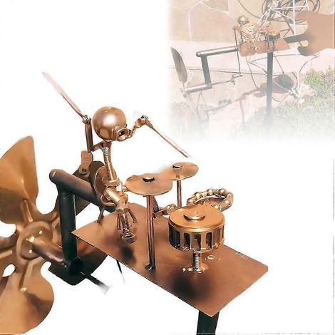 Décoration de jardin avec moulin à vent et batteur, statues de moulin à vent musicales en métal faites à la main, ornement de moulin à vent en forme de tambour, girouette en pierre pour jardin et pelo (1/5)