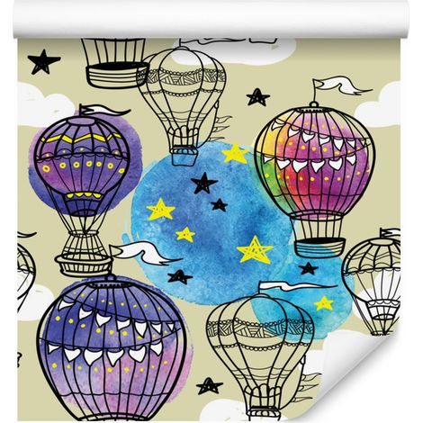 Papel pintado con globos y vehículos para salón y dormitorio, 50x1000 cm. (1/5)