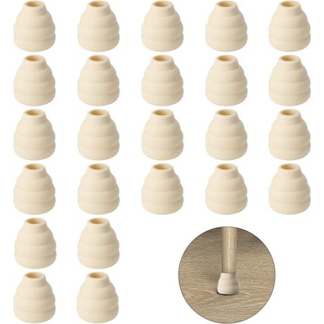Set mit 24 Silikon-Stuhlbeinschonern, rund (10–19 mm), kratzfest, geräuschdämpfend, für Hartholz- und Fliesenböden, weiß (1/5)