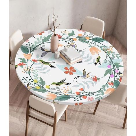 Nappe Ronde 110 cm avec Bord Élastique, Impermeable Nappe Anti Tache Lavable Exterieur Nappe de Table pour Cuisine Jardin (pour Le Tableau 100-105 cm) (1/4)