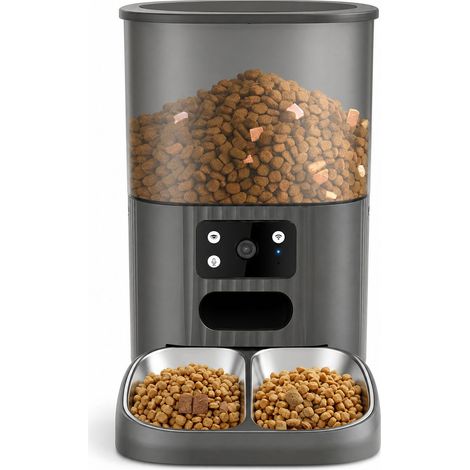 Distributeur automatique pour animaux 4.5L avec caméra et double gamelle en acier inoxydable 304 alimentation programmable via application maison (1/5)