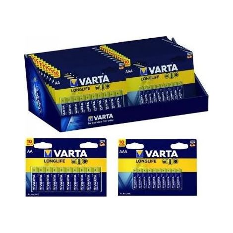 VARTA 1101950 Long-Life Expo Pile alcaline Stilo Mini AA AAA confezione da 10 pezzi blister colore Nero