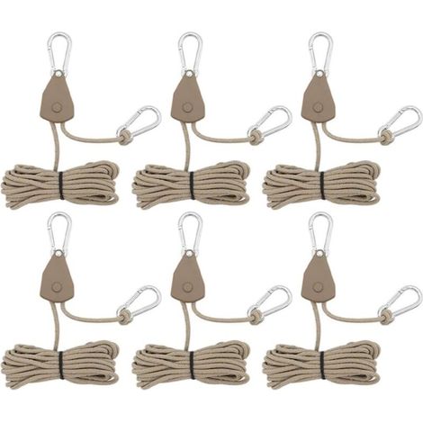 6 Pack Rope Ratchet,1/8" Adjustable Rope Hangers,Rope Clip Hanger,Ropes Ratchet,Used for Camping Tents(13.12 FT,Brown) (1/5)