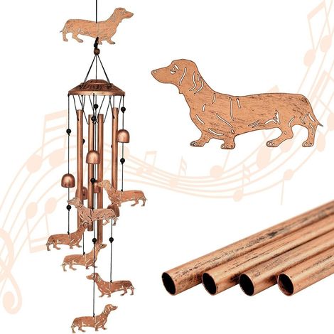 Carillon éolien d'extérieur en forme de teckel — en métal, un cadeau sur le thème du teckel idéal pour la décoration de jardin. (1/5)