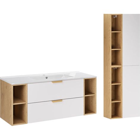 Mueble lavabo 120cm individual con 4 huecos y pedestal Oria Blanco mate (1/4)