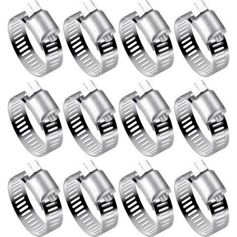 Set of 12 adjustable hose clamps (16-25 mm) made of 304 stainless steel for water pipes, gas tanks and car hoses. (1/4)