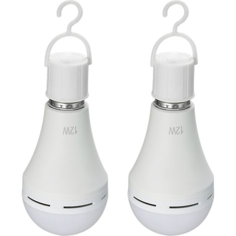 Set mit 2 wiederaufladbaren 12-W-LED-Notlampen (6000 K, entspricht 60 W) für den Außenbereich, z. B. bei Stromausfällen, beim Camping und auf Partys.