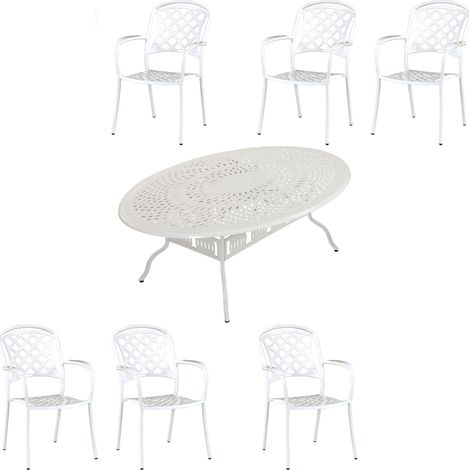 Inko 7-teilige Sitzgruppe Alu-Guss weiß Tisch oval 216x152x74 cm cm mit 6 Sesseln