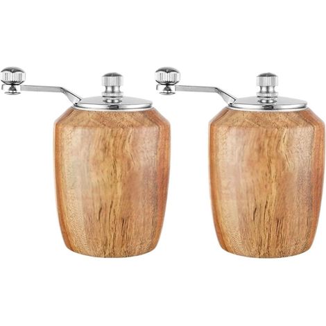 2 moulins à sel et poivre manuels, 3,3", bois, à manivelle (1/5)
