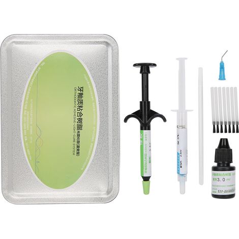 Kit d'Adhésif Orthodontique Dentaire à Polymérisation Lumineuse - Système de Collage Vert avec Outils Accessoires (1/5)