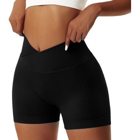 Femmes Short de Sport, Taille Haute V Cross Short, Legging Court sans Couture, Butt Lift Legging Court pour Running Fitness Yoga (1/5)