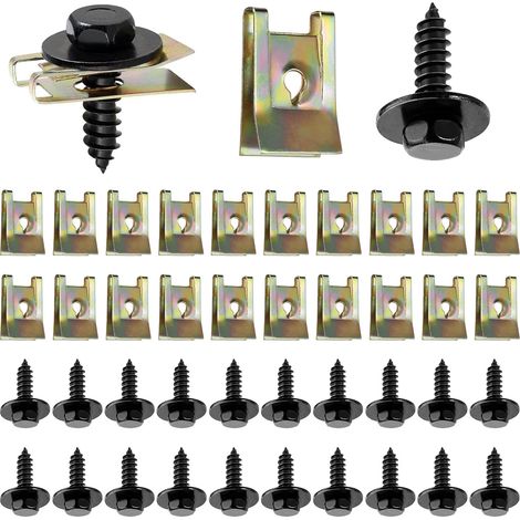 Lot de 20 vis à tôle pour carrosserie - En métal - Type U - Vis à tôle - Pinces de carrosserie - Pour pare-chocs, garde-boue (1/5)