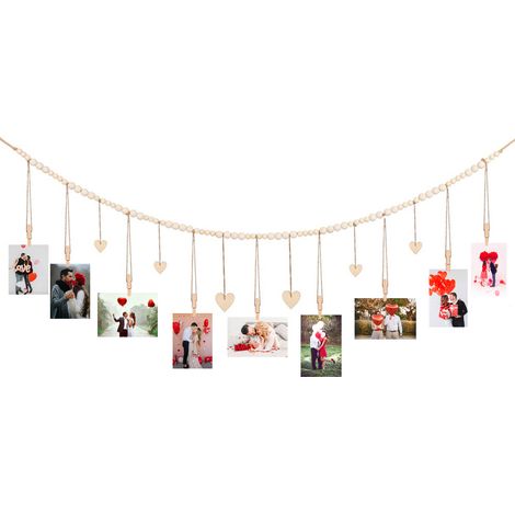 Suspension murale Bohème Photos Display "Memory Art" - 1 suspension macramé avec clips et perles en bois (100/110/138cm, coloris Beiges, 90g) (1/5)