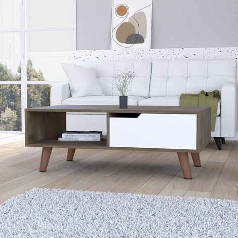 Tavolo centrale Oslo con doppio piano di stoccaggio, dimensioni 37 cm x 60 cm x 100,6 cm, finitura in noce acorn e bianco (1/5)