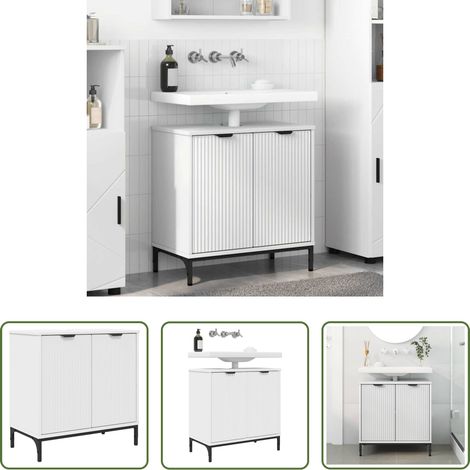 Holz Schrank - Badezimmer Waschbecken Schrank mit Tür Weiß 60,5 x 33,5 x 61 cm (1/5)
