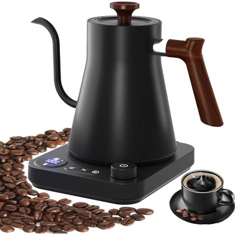 Gooseneck electric kettle with LCD display,  real-time temperature control,  kettle for coffee,  tea,  switchable℉/℃1200 Watt,  0.9L,  304 stainless steel,  black (1/5)