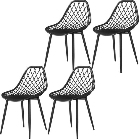 Sedie da Pranzo Moderne Schienale Traforato Plastica Gambe Metallo Nero Set 4