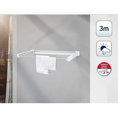 Séchoir mural, sèche Linge dépliable avec 5 Barres de 60 cm, étendoir à linge robuste pour intérieur et extérieur, longueur d'étendage de 3 mètres (1/5)