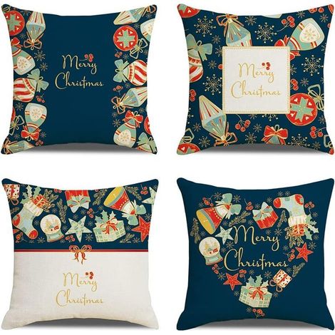 4PCS Thème de Noël Housse de Coussin,Taie d'oreiller de Noël,Noël Housse de Coussin,Taie d'oreiller de Noel pour Canape,Taie d'oreiller de Noël Housse de Coussin (Bleu) (1/5)