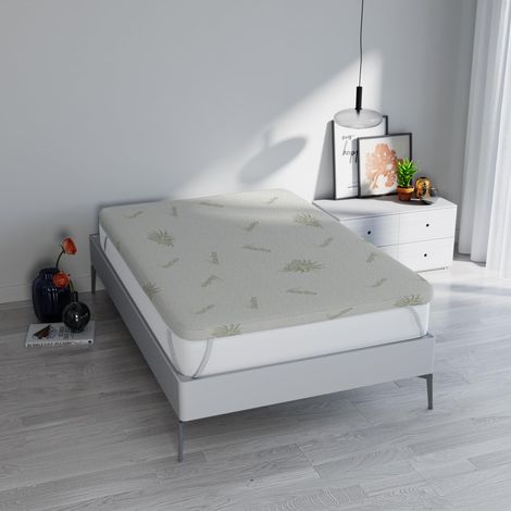 Topper Memory Foam ALOE letto Singolo 80x190 cm, altezza 5 cm, Made in Italy, Rivestimento Sfoderabile e Lavabile, Coprimaterasso con Elastici per fissaggio al materasso (1/5)