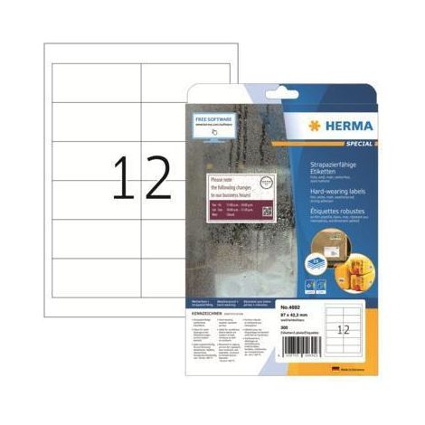 Herma 4692 Etiquette plastique 97 x 42.3 mm film de polyester blanc 300 pc(s) fixation extra-forte imprimante laser, im (1/4)