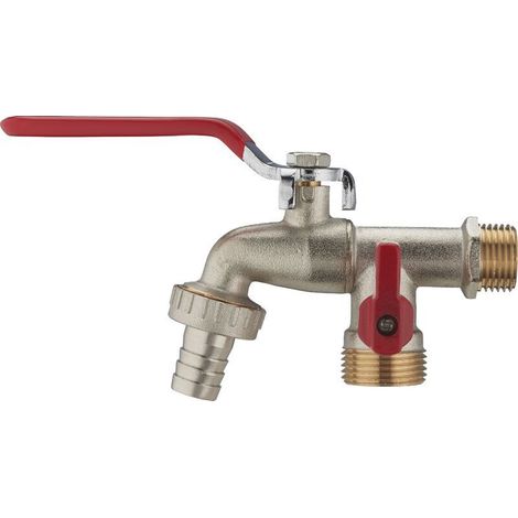 Robinet extérieur 1/2'' mâle – Sortie 3/4'' avec vanne d'arrêt quart de tour – Laiton durable pour arrosage jardin – Aroz (1/5)