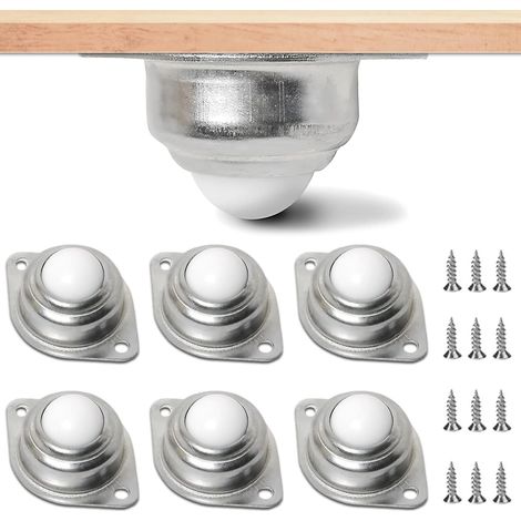 6 rotelle universali a sfere, rotelle industriali a 2 fori, rulli con cuscinetti a sfere con sfere in nylon e 12 viti, per casa, divani, vetrine, scaffali, armadi, mobili (1/4)