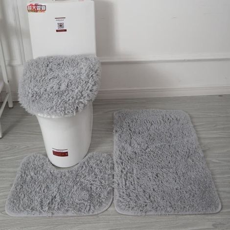 (Grau) 3-teiliges saugfähiges, rutschfestes Badematten-Set – Grau – Oval – Uni