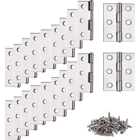 Charnières en acier inoxydable, 20 petites charnières, quincaillerie pour meubles, charnières de porte (44 x 32 x 1,2 mm) (1/5)