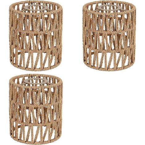 Trois abat-jour de remplacement de style bohème. compatibles avec les lustres. appliques murales. lampes de plafond à ventilateur et abat-jour cylindriques tissés d'une hauteur de 15 cm (5.9 pouces). (1/5)