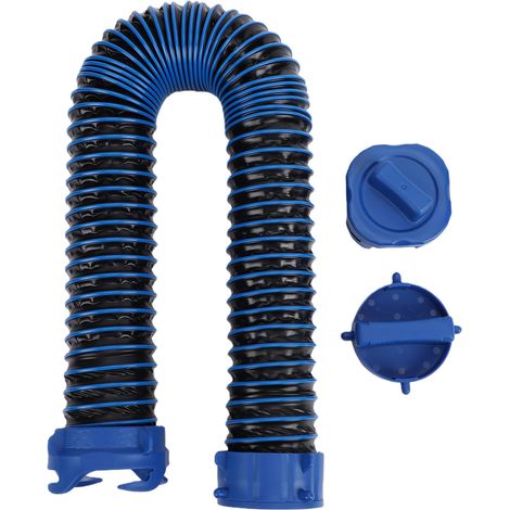 Tuyau d'évacuation des eaux usées pour camping-car 90 cm – Rétractable, bleu, raccords pivotants étanches, en TPE résistant aux UV, pour vidange rapide (1/5)