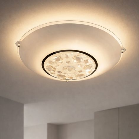 LED 8 Watt Decken Lampe rund Glas Lampenschirm Kristalle klar Leuchte