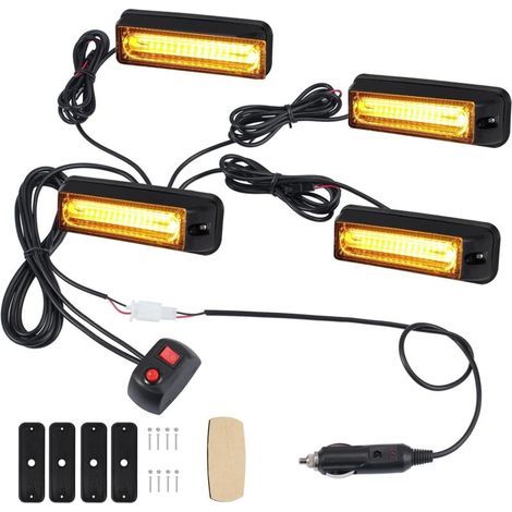 4X Feux de Pénétration COB 9CM 32W 12/24V Etanche IP65, Avertissement Stroboscopique d’Urgent Orange sur Prise Allume-Cigare 18 Modes Flash pour Véhicules d'Intervention Prioritaire CE ROHS (1/5)