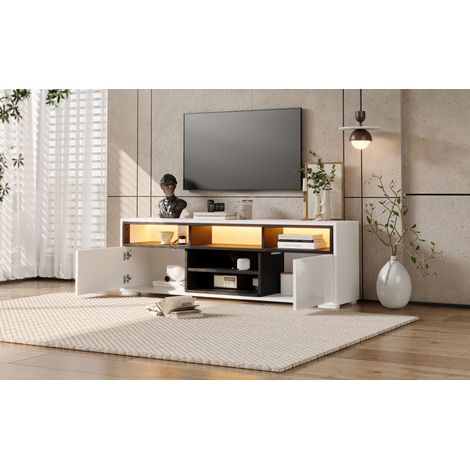 Meuble TV LED 150 × 35 × 50 cm en panneau de particules haute brillance, meuble bas moderne avec rangement pour petit salon, meuble bas avec deux portes, 8 espaces de rangement, spécialement conçu pou (1/5)