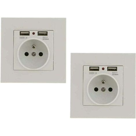 Set mit 2 Wandsteckdosen, Wandmontage-Steckdose mit zwei USB-Anschlüssen, Einbausteckdose mit 2 USB-Anschlüssen, praktisch und einfach zu bedienen