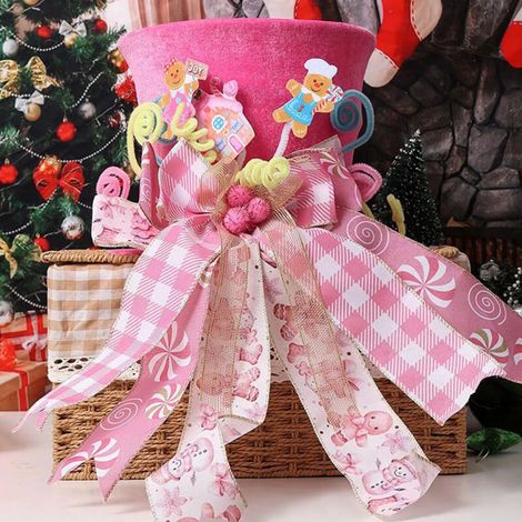 Décorations de Noël pour cime de sapin, chapeau avec nœuds et rubans, articles de fête pour fêtes, anniversaires, festivals (1/5)