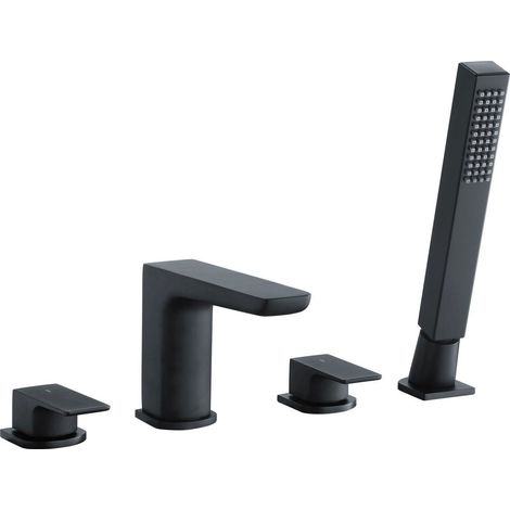 RAK Moon Black Deck Mounted 4 Tap Hole Bath Shower Mixer Tap - RAKMOO3013B