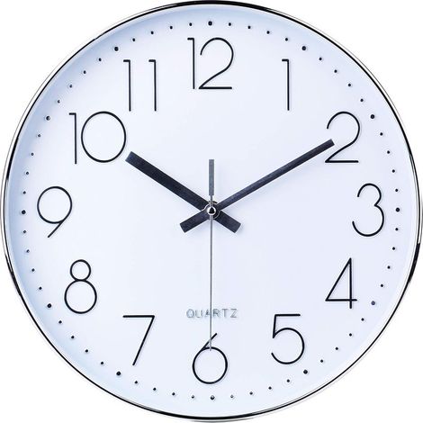 Horloge murale moderne, 30 CM Large décoratif universel silencieuse sans tic tac intérieur Quartz ronde murale horloge non-coque pour salon cuisine bureau (argent) (1/5)