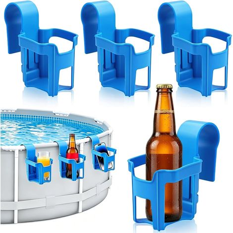 Porte Gobelets Piscine - Lot De 4 - Plastique Bleu - Support Bord Bassin - Anti Renversement - Pour Piscine Hors Sol (1/5)