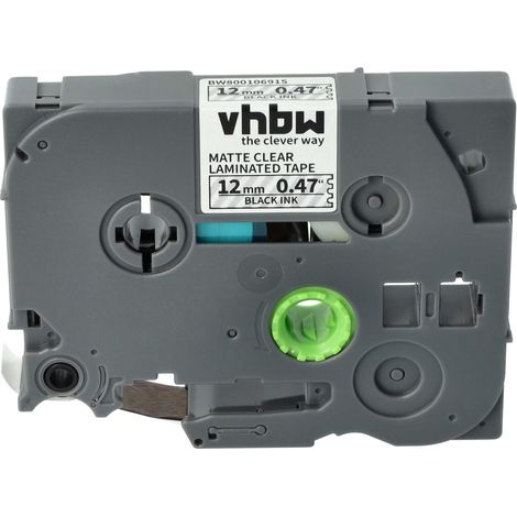 vhbw Label Tape compatible with Brother PT E300VP, GL-100, H100, H100LB, H100L Label Printer 8m x 12 mm, Black on Matt-Transparent (1/4)