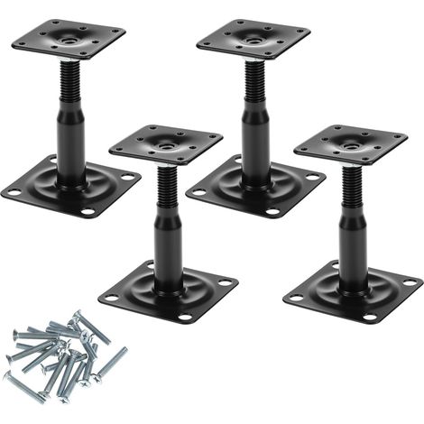 4 pièces Support de base de poteau surélevé réglable, support de toit 100-150mm pour pergolas, balcons, acier galvanisé, noir (1/5)