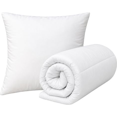 Lot couette chaude premium anti-acariens + 1 oreiller respirant Blanc 140x200 cm (1/4)