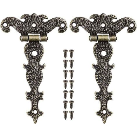 2 x Charnières en Bronze Rétro Charnière Meubles en Alliage de Zinc avec Vis pour Boîtes à Bijoux Portes Placards (1/4)