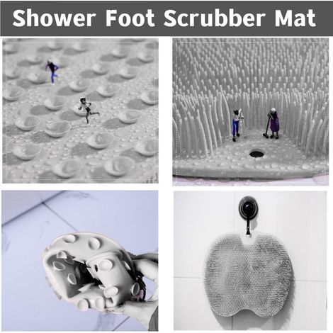 Brosse de douche antidérapante avec masseur et exfoliant pour les pieds (gris)-AquaForge